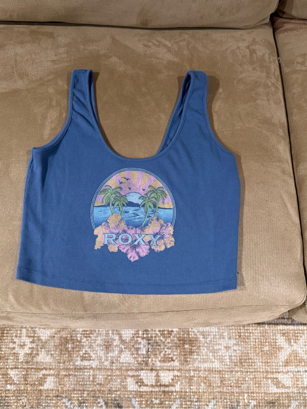 Roxy Blue Tropical Palm Crop Tank